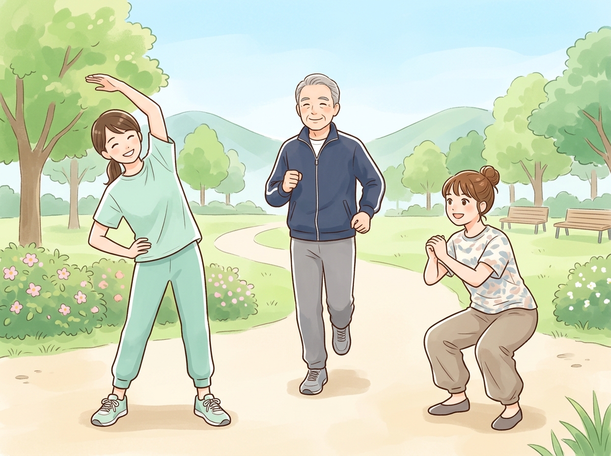 Professional illustration for article section about: 初心者向けの簡単な種目紹介. 日本人が理解しやすい自然で親しみやすい画像。写真のようなリアルさ