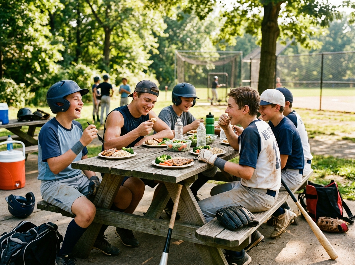 A dynamic scene of enthusiastic middle school baseball players engaged in practice, showcasing stron