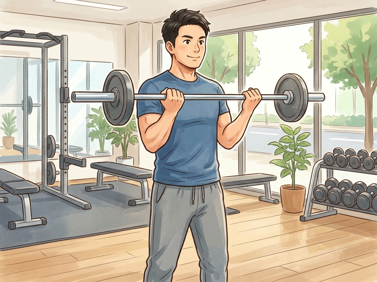 Professional illustration for article section about: バーベルカールとは？その効果と目的. 日本人が理解しやすい自然で親しみやすい画像。写真のような
