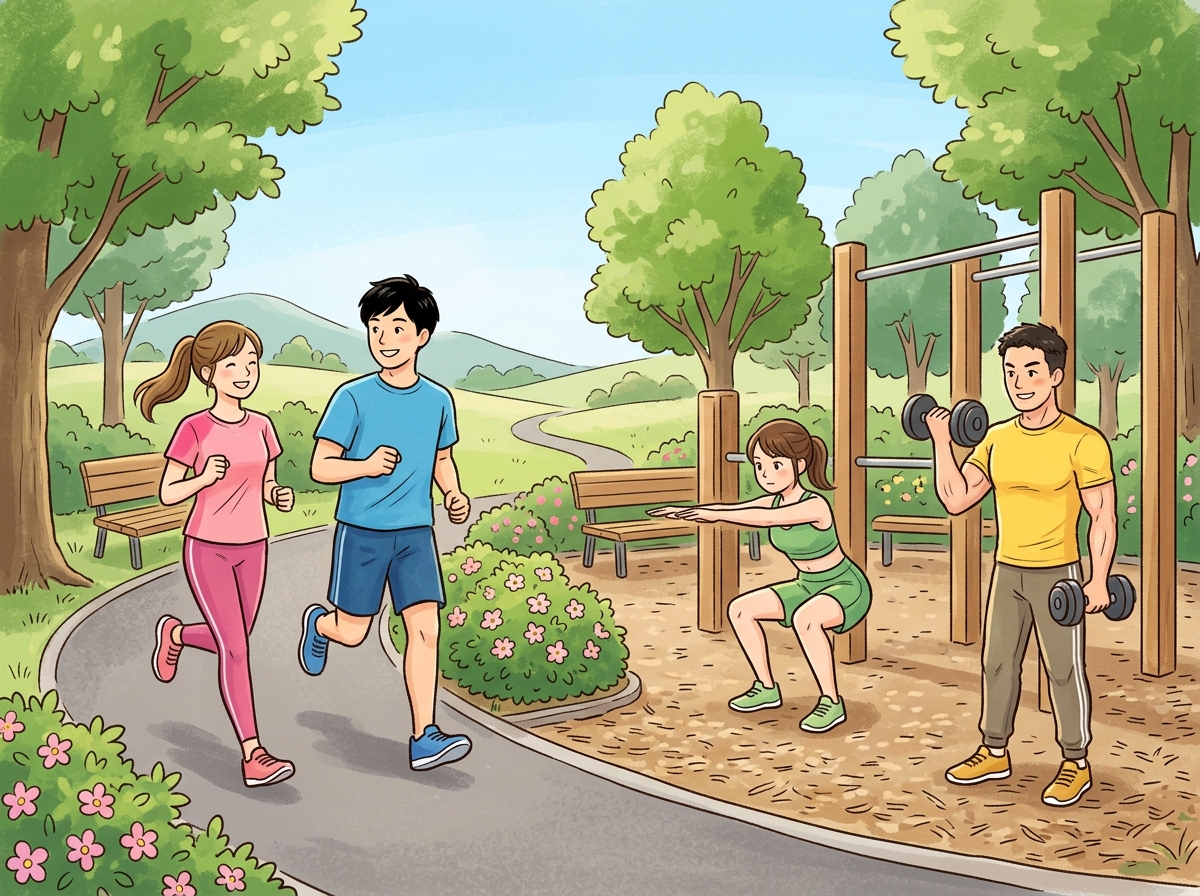 Professional illustration for article section about: 有酸素運動と無酸素運動の組み合わせ. 日本人が理解しやすい自然で親しみやすい画像。写真のような