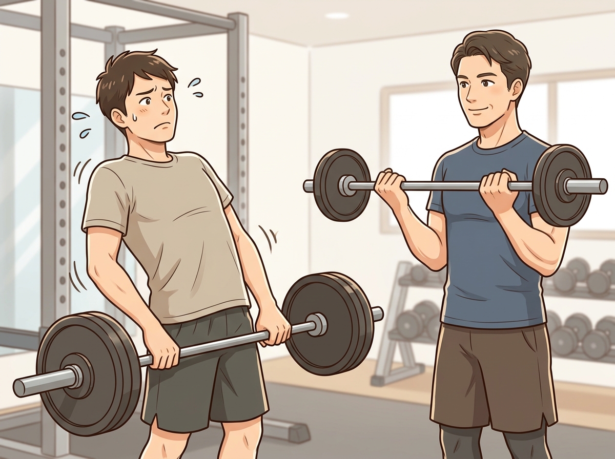 Professional illustration for article section about: バーベルカールの効果が出ない原因とその対策. 日本人が理解しやすい自然で親しみやすい画像。写真