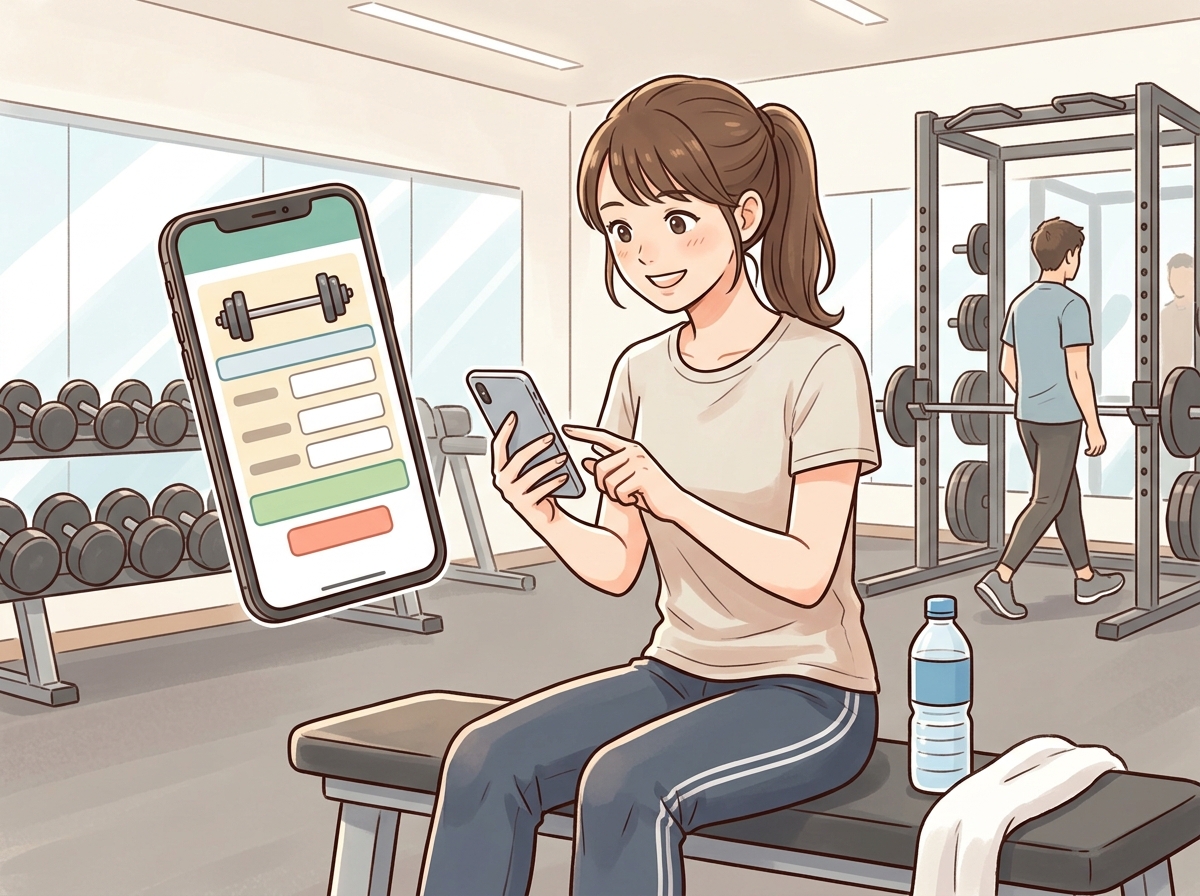 Professional illustration for article section about: 1RM計算ツールの紹介と使用方法. 日本人が理解しやすい自然で親しみやすい画像。写真のようなリ