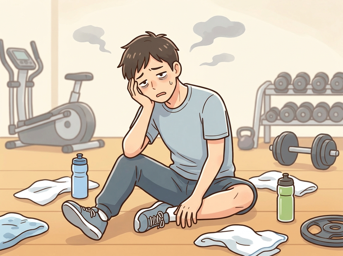Professional illustration for article section about: オーバートレーニング症候群とは. 日本人が理解しやすい自然で親しみやすい画像。写真のようなリア
