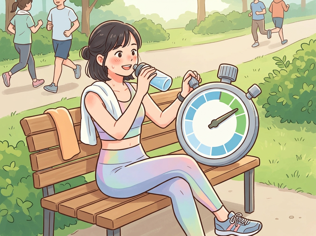 Professional illustration for article section about: 初心者におすすめのインターバル時間. 日本人が理解しやすい自然で親しみやすい画像。写真のような