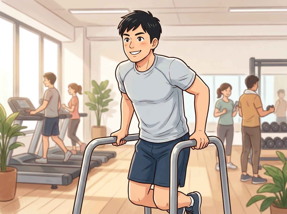 Professional illustration for article section about: ディップスを取り入れたトレーニングプログラム例. 日本人が理解しやすい自然で親しみやすい画像。