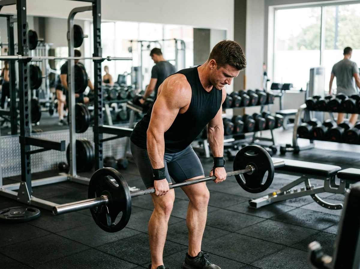 A muscular individual confidently preparing for a proposal, engaged in a workout routine that highli