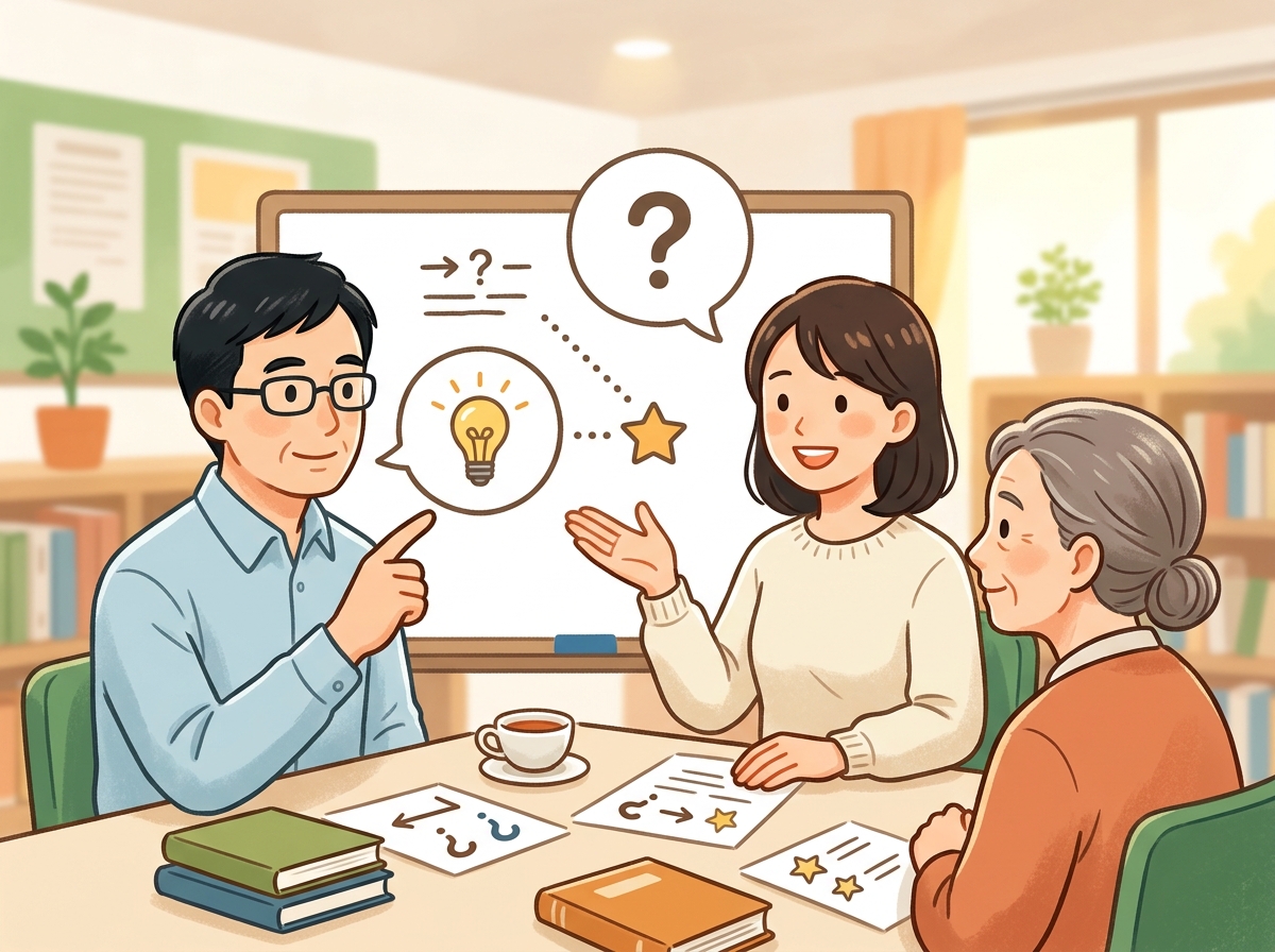 Professional illustration for article section about: よくある質問（FAQ）. 日本人が理解しやすい自然で親しみやすい画像。写真のようなリアルさでは