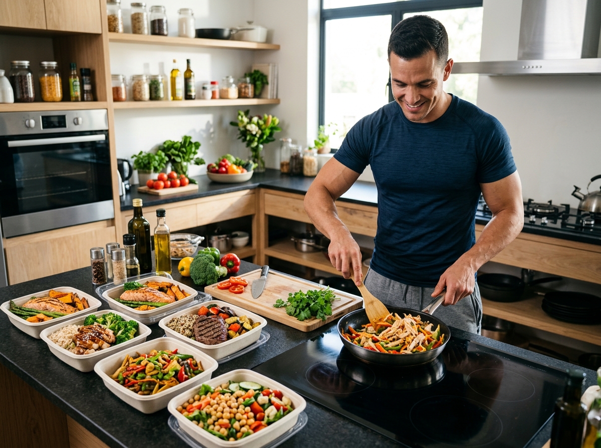 A vibrant and appetizing display of various gourmet meal boxes arranged neatly, showcasing a variety