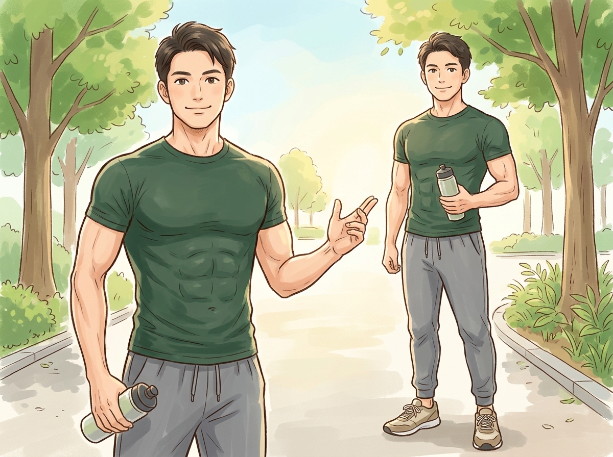 Professional illustration for article section about: 細マッチョの定義と目指すべき体型. 日本人が理解しやすい自然で親しみやすい画像。写真のようなリ