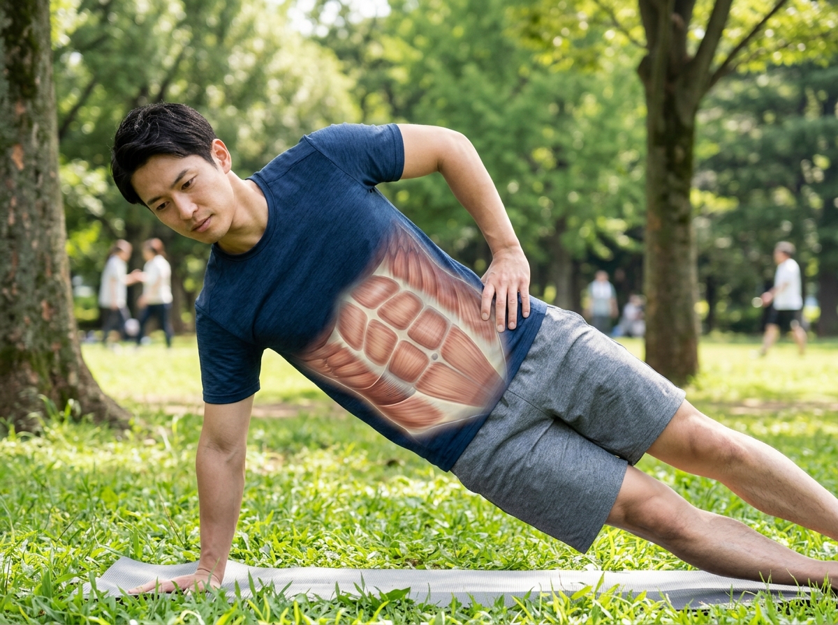 A realistic image depicting the anatomy of abdominal muscles, including the rectus abdominis, extern