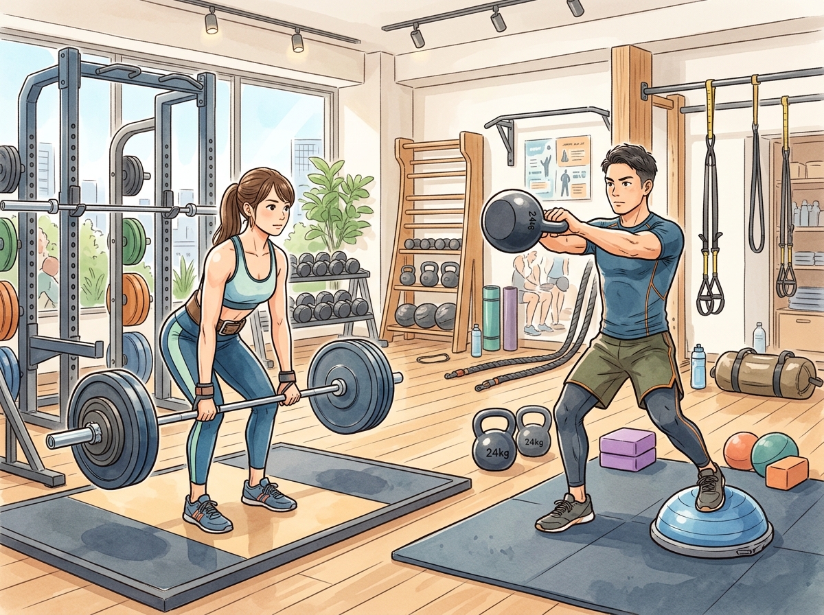 Professional illustration for article section about: 中級者・上級者向けトレーニングの工夫. 日本人が理解しやすい自然で親しみやすい画像。写真のよう