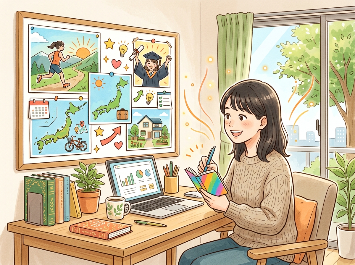 Professional illustration for article section about: モチベーションを保つメンタル戦略. 日本人が理解しやすい自然で親しみやすい画像。写真のようなリ